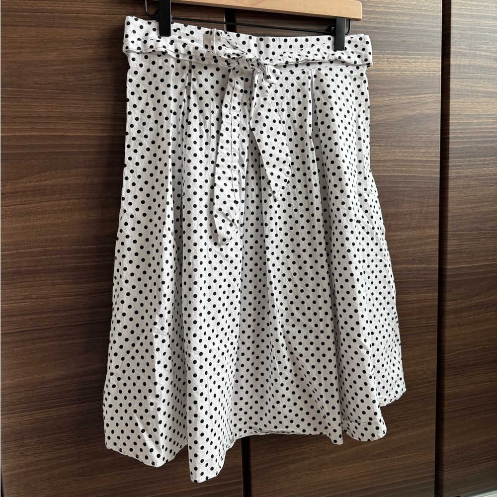 SOLD/Vintage cotton black and white polka dot midi skirt with ribbon tie